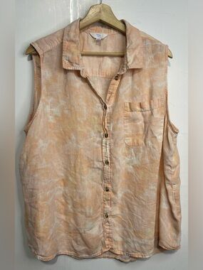 5 for $25🔥Time and Tru Sleeveless Button Front Peach Tie Dye Blouse XXXL (22)